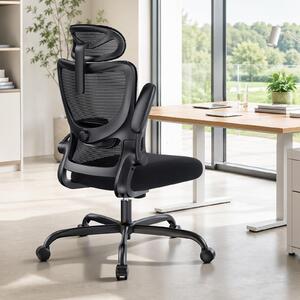 Sedia da ufficio ergonomica, colore nero, con braccioli regolabili in 3D e realizzata in materiale a rete