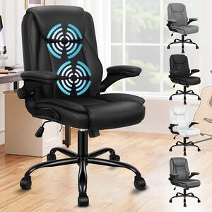 Sedia da ufficio ergonomica, poltrona massaggiante, sedia da scrivania con braccioli regolabili in altezza, sedia girevole con funzione basculante (90°-135°), sedia da computer con rotelle, sedia per riunioni in ecopelle, colore nero