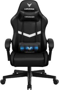 Sedia da gaming, sedia da ufficio, poltrona da gaming con massaggio, sedia ergonomica per gamer, con poggiatesta e cuscino lombare massaggiante, sedia da gaming imbottita, sedia girevole, portata massima 150 kg, colore nero