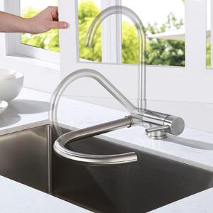 Rubinetto da cucina, pieghevole, per lavello, miscelatore monocomando, girevole a 360°, acciaio inossidabile spazzolato