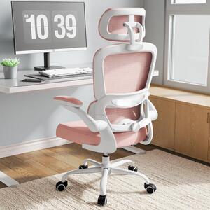 Sedia da ufficio ergonomica, color rosa, con supporto lombare e poggiatesta regolabili, capacità di carico: 150 kg