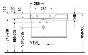 Duravit DuraSquare - Lavabo 800x470 mm, a sinistra, DuraCeram, con WonderGliss, bianco alpino 23488000701
