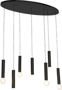 QAZQA - Lampada a sospensione di design I lampada a sospensione I lampada a sospensione nera ovale 7 luci - TubaI 4 luci I soggiorno I camera da letto - acciaio ovale - LED adatto E27