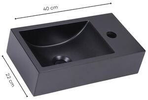 Lavabo STILFORM per WC ospiti QUARZ nero opaco con foro per rubinetto, Versione:Foro per rubinetto a sinistra