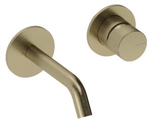 SANYCCES LOOP K ColdOpen Rubinetto lavabo a parete da incasso con sporgenza di 14 cm, corpo da incasso incluso, finitura oro spazzolato