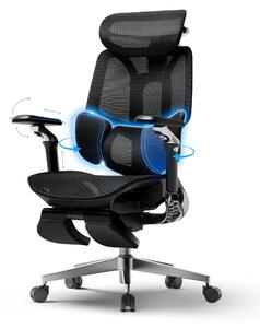 Sedia da ufficio ergonomica, colore nero, con poggiapiedi, realizzata in materiale a rete, con struttura in alluminio, ideale per l'ufficio, sedia da lavoro confortevole