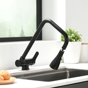 Rubinetto da cucina RAAM, girevole a 360°, miscelatore pieghevole per cucina, 3 modalità di spruzzo, rubinetto monocomando pieghevole per lavello (nero)