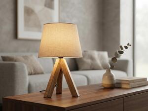 Lampada da tavolo scandinava, con paralume in legno e lino, color beige, altezza 27 cm