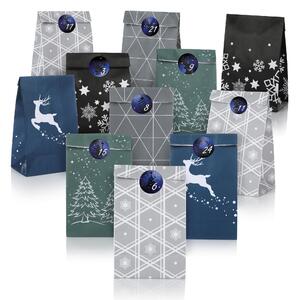 Calendario dell'Avvento Nordstern da riempire - Set fai da te con 24 sacchetti di carta e adesivi con i numeri - Calendario dell'Avvento per bambini e uomini