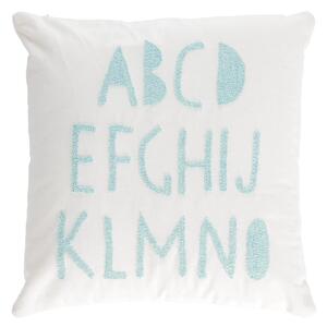 Fodera cuscino Keila 100% cotone bianco blu con alfabeto 45 x 45 cm