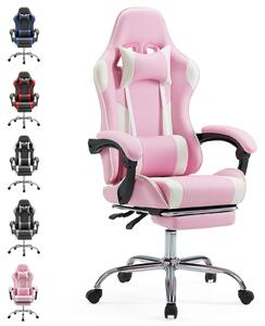 Sedia da ufficio per videogiochi - sedia ergonomica per computer con poggiapiedi, color rosa