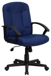 Sedia da ufficio con schienale di altezza media, colore blu navy, rivestita in tessuto