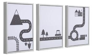 Set Nisi di 3 quadri in legno bianco con macchine nere