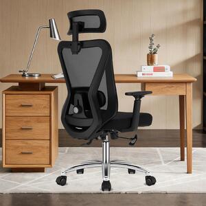 Sedia da ufficio ergonomica, colore nero, con braccioli regolabili e girevole