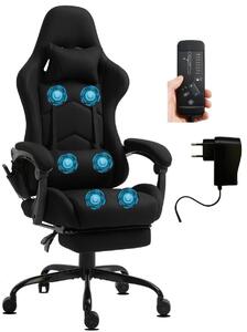 Sedia da gaming con funzione massaggio - Colore nero - Rivestimento in tessuto - Capacità di carico: 150 kg - Struttura in metallo - Adatta per l'ufficio e il gaming