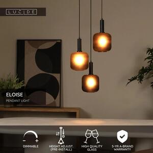 Lampada a sospensione moderna con paralume in vetro nero ELOISE 3xE27 40W Lucide