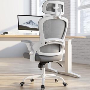 Sedia da ufficio ergonomica, grigia - Poggiatesta regolabile - Portata massima: 150 kg - Struttura in metallo