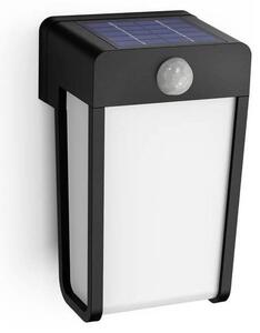 Lampada da esterno solare PHILIPS, modello Wandleuchte, 2,3W, con sensore di luce diurna e sensore di movimento, finitura opaca, 2700 Kelvin, grado di protezione IP44 (resistente agli agenti atmosferici), colore nero, diffusore opaco