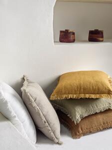 Fodera cuscino Almira in cotone e lino con frange bianca 45 x 45 cm