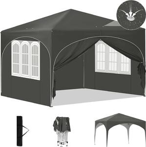 EUGAD Gazebo pieghevole impermeabile e resistente all'inverno, gazebo pieghevole 3x3 m, per campeggio, spiaggia e giardino, grigio