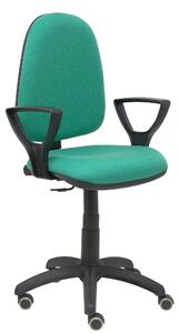 Sedia da ufficio ergonomica con meccanismo di contatto continuo, regolabile in altezza, dotata di ruote adatte ai pavimenti in parquet, seduta e schienale imbottiti rivestiti in tessuto verde