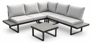 Set da giardino greemotion Pisa Lounge in metallo grigio/nero, cuscini e tavolo inclusi