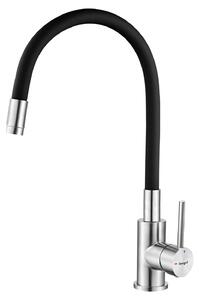 Rubinetto da cucina con rotazione a 360°, tubo flessibile in silicone nero, acciaio inossidabile