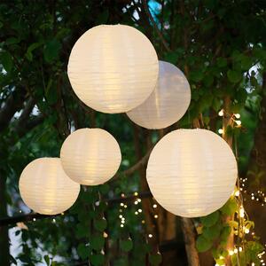 Hellum 5x30cm lanterne LED da esterno bianche, 5x LED con batteria e telecomando