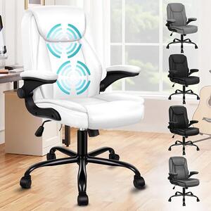 Sedia da ufficio ergonomica, poltrona massaggiante, sedia da scrivania con braccioli regolabili in altezza, sedia girevole con funzione basculante (90°-135°), sedia da computer con rotelle, sedia per riunioni in ecopelle, bianca