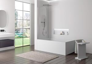 Pannello doccia angolare per vasca da bagno, modello EX201 - Profilo in alluminio - Finitura cromata - Vetro temperato nano, 6 mm di spessore - Dimensioni: 6 x 800 x 1400 mm