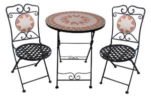 Set Tavolino e 2 Sedie Pieghevoli da Giardino con Mosaico Multicolore