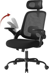 Sedia ergonomica da ufficio, sedia da scrivania con poggiatesta regolabile, supporto lombare, funzione basculante, braccioli pieghevoli, sedia da ufficio per l'ufficio, il lavoro da casa, portata massima 150 kg, colore nero