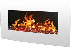 Camino elettrico da parete con effetto fiamma a LED, bianco, 2000 W, 90 x 55 cm – Include telecomando – Potenza di riscaldamento: 2000 W