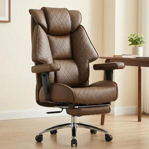Sedia da ufficio oversize, rivestita in ecopelle marrone - Sedia ergonomica per ufficio - Altezza 124 cm