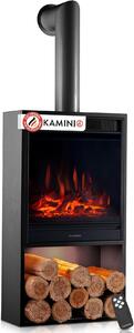 Camino elettrico Hugo con camino fittizio - Stufa elettrica con riscaldamento, effetto fiamma 3D, luce ambientale a LED, vano per legna, telecomando (nero)
