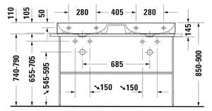 Duravit DuraSquare - Lavello doppio per mobili 1200x470 mm, senza troppopieno, senza foro per rubinetto, DuraCeram, WonderGliss, bianco 23531200791