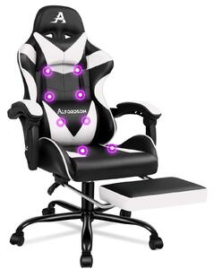 Sedia da ufficio bianca in ecopelle - Con funzione massaggio e poggiapiedi - Capacità di carico: 180 kg - Design ergonomico - Sedia da gaming
