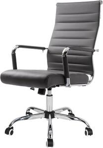 Sedia da ufficio ergonomica con funzione basculante, portata fino a 150 kg, girevole, colore grigio. Sedia da scrivania con braccioli, supporto lombare a forma di "S", seduta imbottita, regolabile in altezza, realizzata in ecopelle