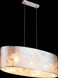 Globo Lighting lampada a sospensione in metallo nichel opaco, plastica, tessuto metallizzato argento, acrilico satinato, inclusa sospensione, LxPxH: 650x250x1400mm, escl. 3x E27 60W 230V