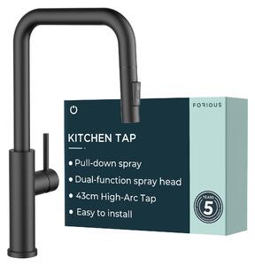 Rubinetto da cucina con doccetta estraibile, rotazione a 360°, 2 getti, acciaio inossidabile