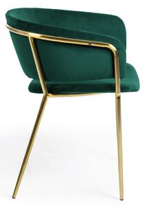 Sedia Runnie in velluto verde con gambe in acciaio verniciate oro