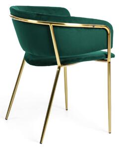 Sedia Runnie in velluto verde con gambe in acciaio verniciate oro