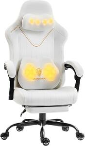 Sedia da gaming con funzione massaggio, progettata ergonomicamente. Sedia da gaming con supporto lombare e poggiatesta, adatta a persone con un peso fino a 135 kg, regolabile in altezza, in pelle, colore bianco