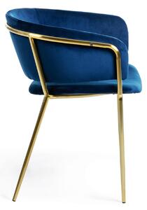 Sedia Runnie in velluto blu con gambe in acciaio verniciate oro