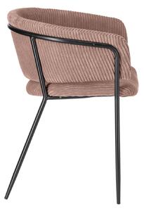 Sedia Runnie in velluto a coste spesso rosa con gambe in acciaio verniciato nero