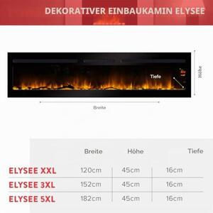 Camino elettrico Elysee XXL 122cm | Camino 2in1 da parete o da incasso con effetto fiamma | Riscaldatore elettrico 2000W | Camino con telecomando, controllo di avvio, timer e termostato | Nero