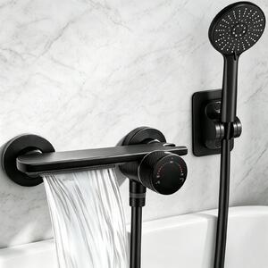 Rubinetto per vasca da bagno, nero, in ottone massiccio, miscelatore a parete con 2 modalità