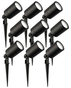 Set di 9 faretti da giardino Ledvion, con picchetto da terra, colore nero, 3W, 6500K, attacco GU10, grado di protezione IP65