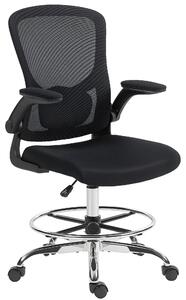Sedia da ufficio ergonomica, colore nero, con braccioli pieghevoli e altezza regolabile