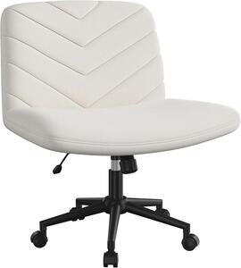 Sedia da ufficio per l'uso in casa, rivestita in tessuto con aspetto simile al lino, sedia ergonomica da scrivania con ampia seduta, sedia girevole regolabile in altezza, senza rotelle, ideale per la posizione a gambe incrociate, colore beige
